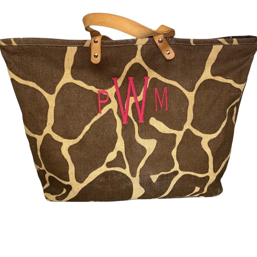 Murval Giraffe Print Tote Bag Monogram PWN Canvas Oversized Shopper